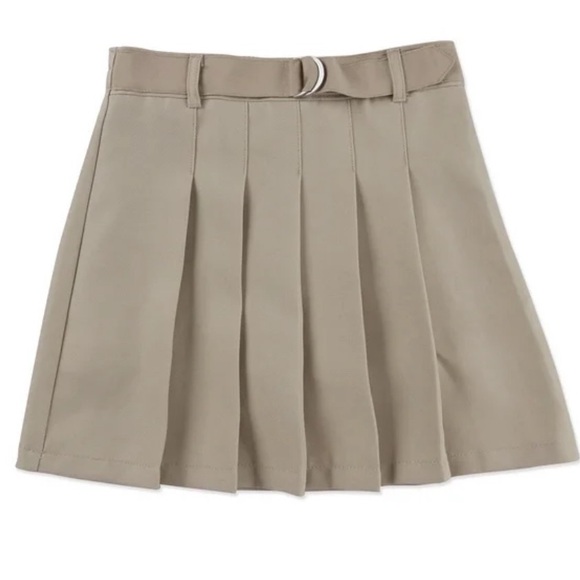 GEORGE Pleated School Girl Tan Pleated Skirt w/ Buckle/Belt Detail, - Picture 2 of 3